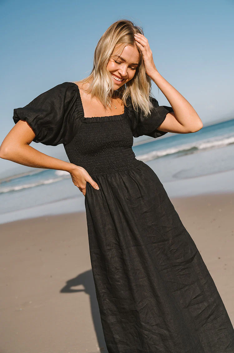 VOYAGE Midi Dress - black linen - Image 2
